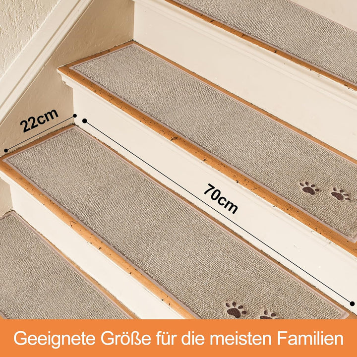 BEQHAUSE Stufenmatten Treppen Teppich Stufenmatten Innen rutschfest 15 Stück, Maschinenwaschbare Tre