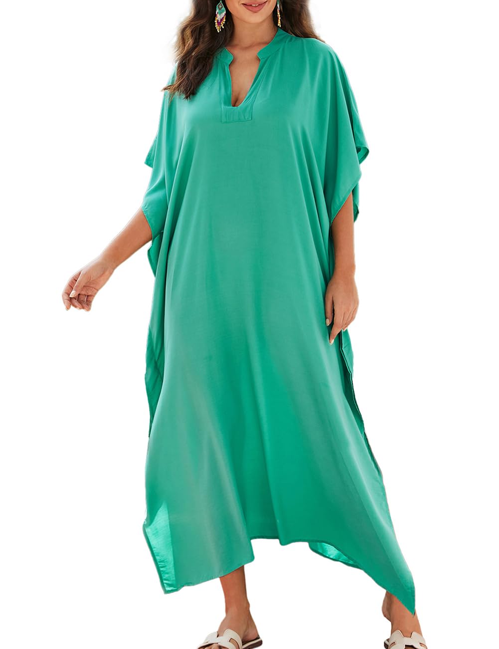 Bsubseach Frauen Plus Grösse Kaftan Kleid Badeanzug Druck Kaftan Strand Cover Up Kleid Y-Blau Grün,