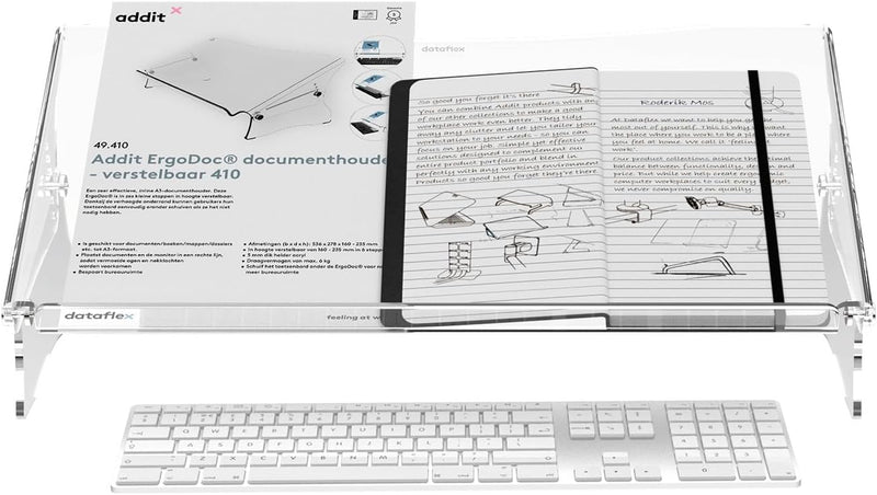 Dataflex 49.410 Addit ErgoDoc Dokumentenhalter, Höhenverstellbar von 160-235 mm in 6 Schritten, tran