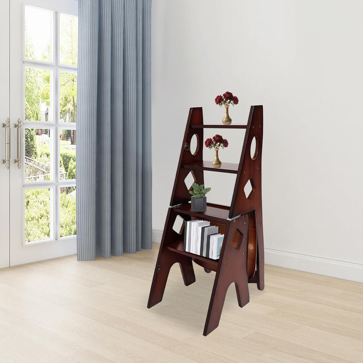 4-Stufen Klappbarer Tritthocker 2-in-1 Holz Trittleiter und Stuhl Klappbar Holztrittleiter 100kg Tra