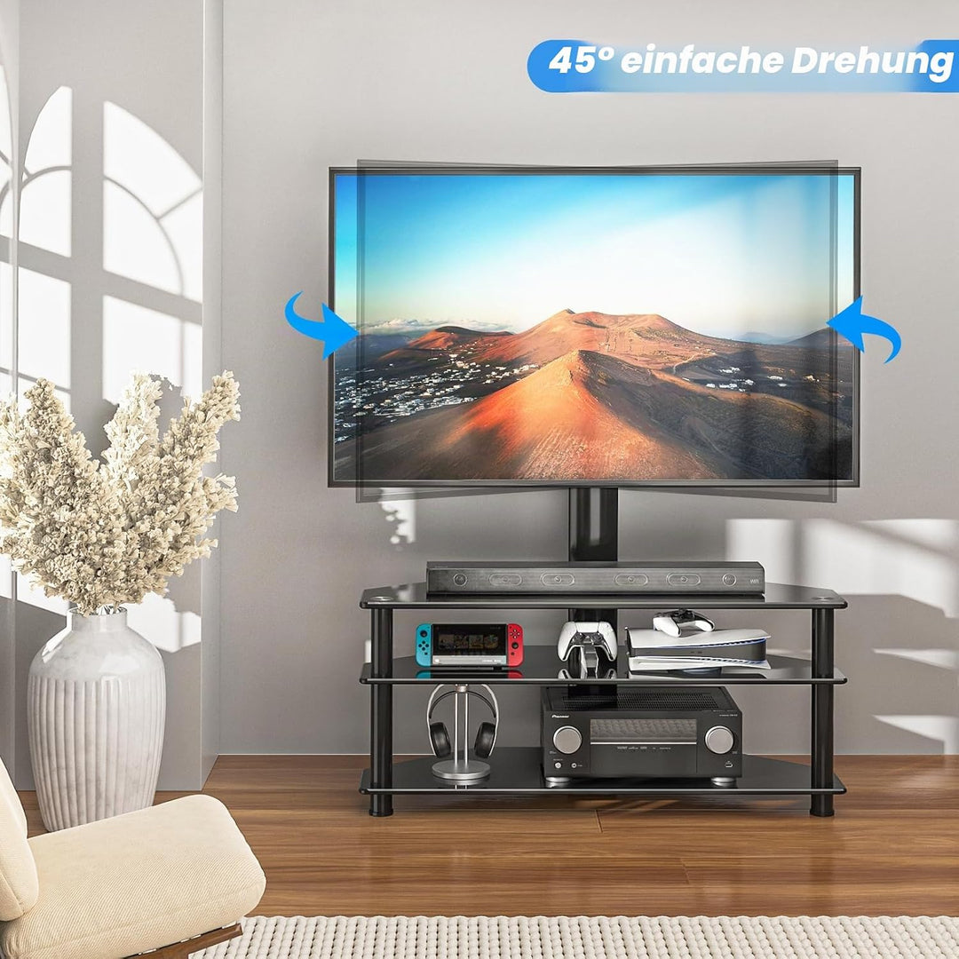 RFIVER TV Rack Glas Fernsehtisch TV Ständer für 32 - 70 Zoll Fernseher, TV Eckschrank TV Möbel Ferns