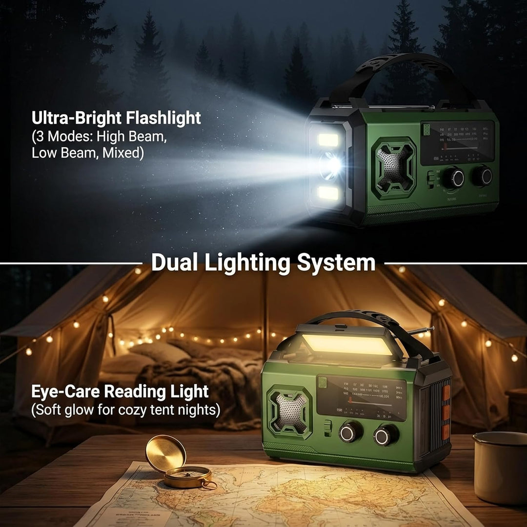 27000mAh Kurbelradio Notfallradio mit Solar & Powerbank: AM/FM Solarradio, Handkurbel, SOS, Taschenl