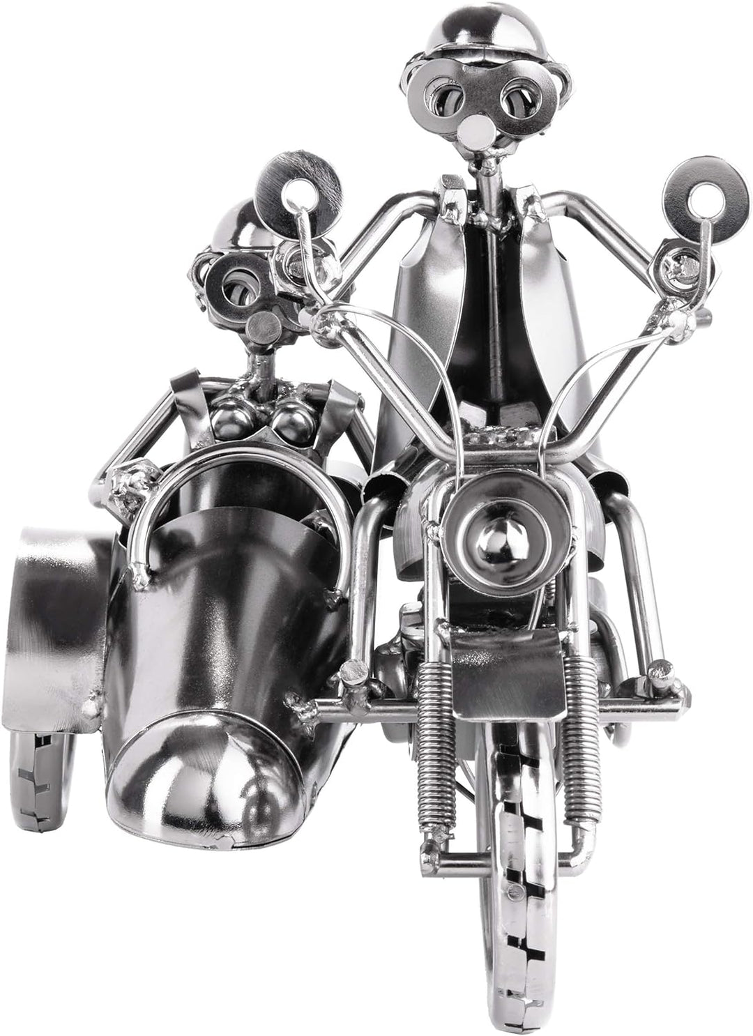 BRUBAKER Schraubenmännchen Motorrad mit Beiwagen - Handarbeit Eisenfigur Metallmännchen - 23 cm Meta