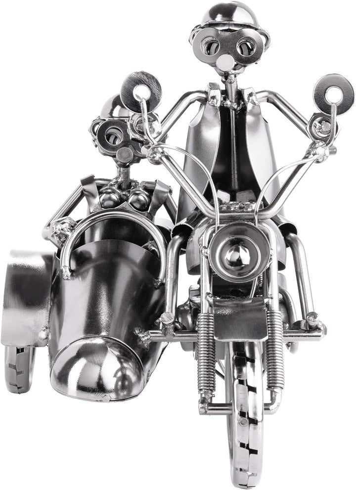 BRUBAKER Schraubenmännchen Motorrad mit Beiwagen - Handarbeit Eisenfigur Metallmännchen - 23 cm Meta