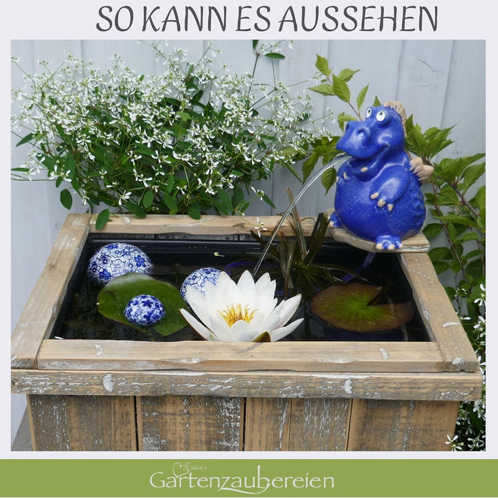 Storm's Gartenzaubereien Miniteich Set - Holzkiste mit Aufsatz Teich Becken für Wasserspeier Drache