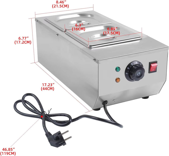 Schokoladenschmelzmaschine 600W, Dua 6L Edelstahltanks, 30-85°C