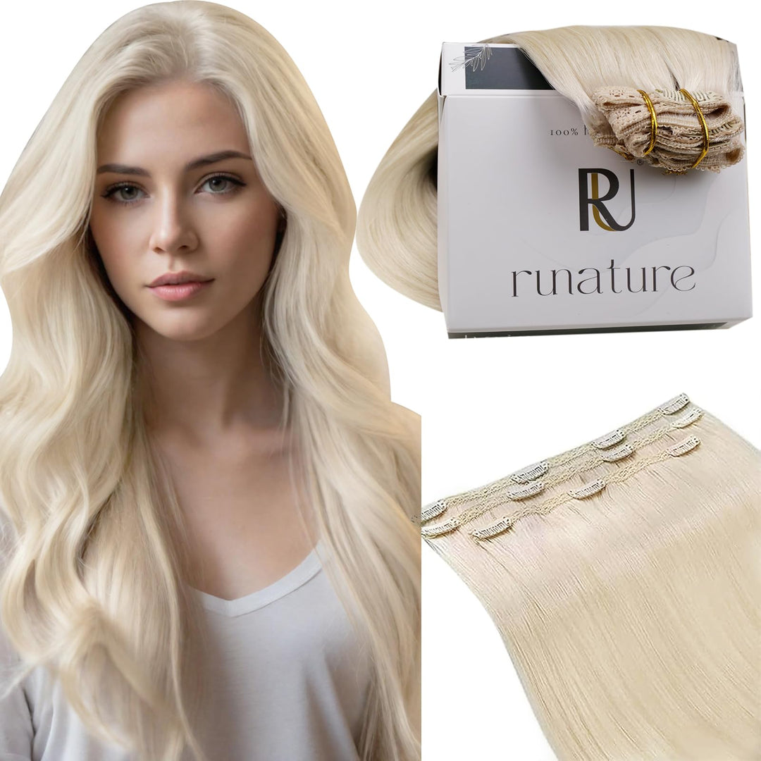 RUNATURE Clip in Extensions Echthaar Blond Remy Echthaar Extensions Clip in Weisse Blondine Haarverl
