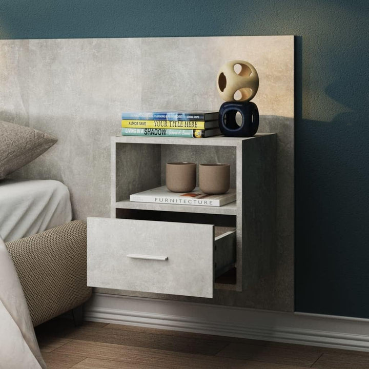 WIFESE Wand-Nachttisch Betongrau Holzwerkstoff 48,5x32,5x80 cm Nachtschrank Nachtkästchen Nightstand