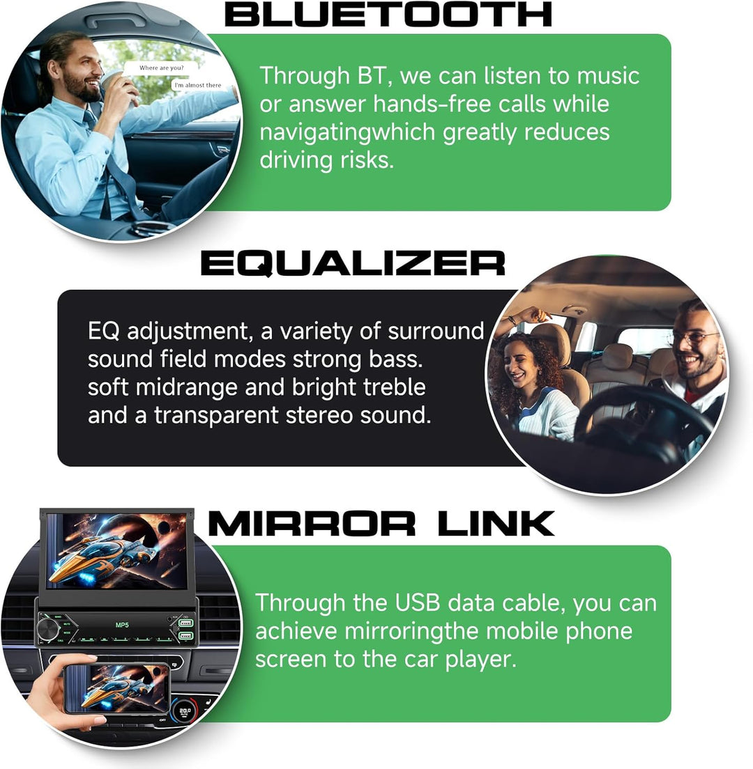 DAB Autoradio 1 Din mit 7 Zoll Bildschirm Ausfahrbar, Hodozzy 1 Din Flip Out Touchscreen Autoradio m