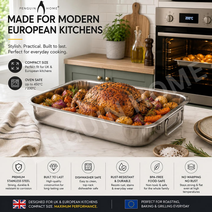 Penguin Home Premium-Edelstahl-Bräter - kompatibel mit allen Herdarten ausser Induktion - robust und