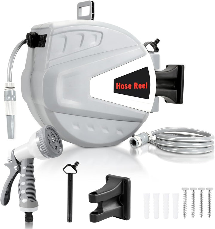 Schlauchtrommel 30m Wandmontage, Gartenschlauch Trommel mit automatischem Rückzug, Schlauchbox 180-G