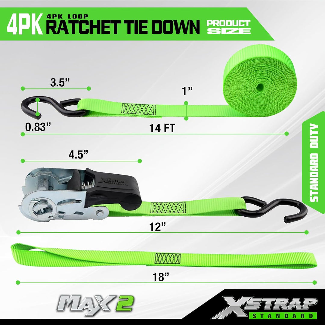 XSTRAP STANDARD Spanngurte mit Ratsche, 4 Stück, 4,5 m, 680 kg Bruchfestigkeit, Ladungsgurte für bew
