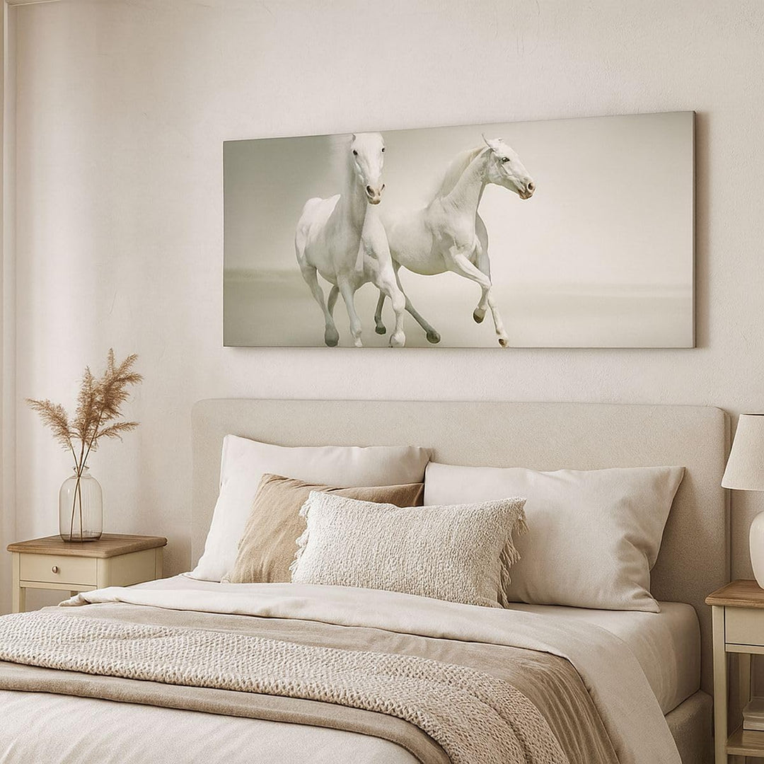 Panorama Bilder auf Leinwand 100x40cm Leinwandbild Tiere araber pferd bauernhof Gross Wanddeko Bild