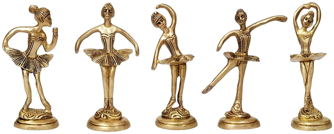 Purpledip Messing-Statuen Ballett Tanzendes Mädchen Ballerina Set in 5 Posen (12264)