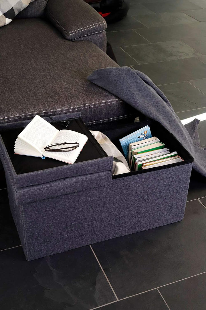 dibea Sitzbank mit Klappdeckel 76x38x38 cm, Leinen grau, Leinen Grau