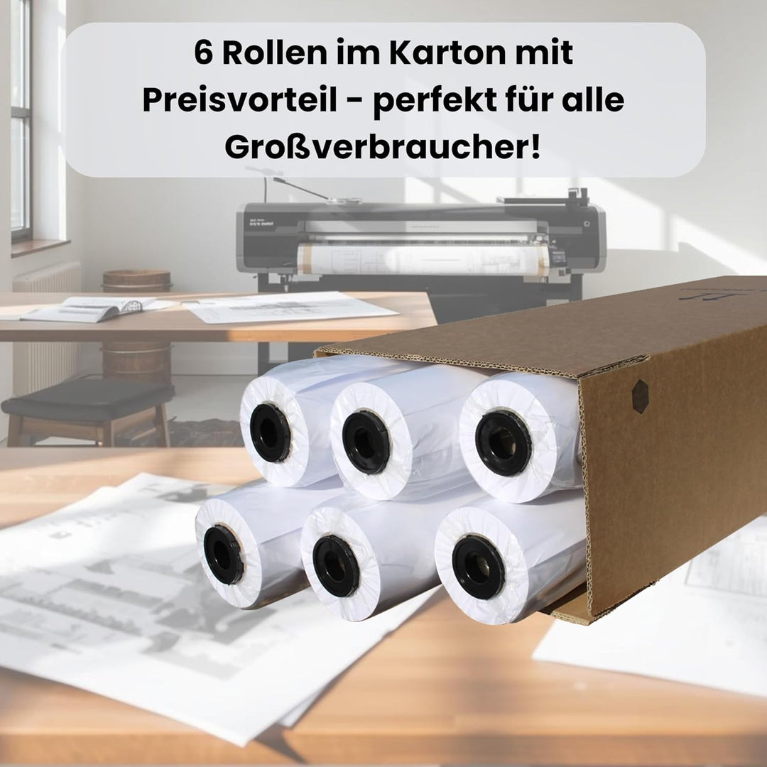 CABRO 513610-50 Qualitäts-Plotterpapier, 6 Rollen, 90 g, 610mm x 50m für brillante Farben, exakte Li