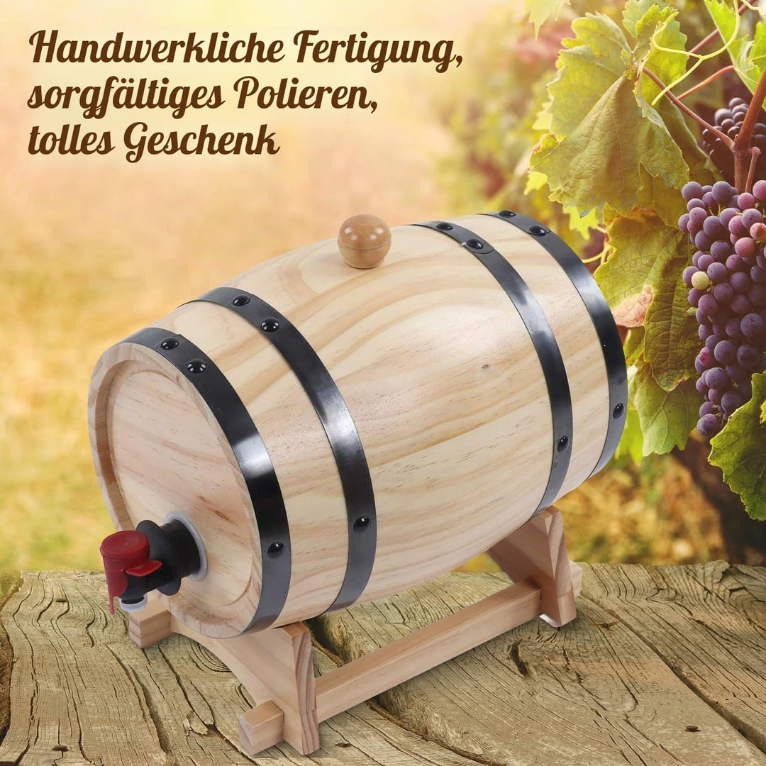 Tissting Weinfass, 3L Whiskyfass Aus Holz mit Bock und Zapfhahn, Vintage Holzfass Braufass Spirituos