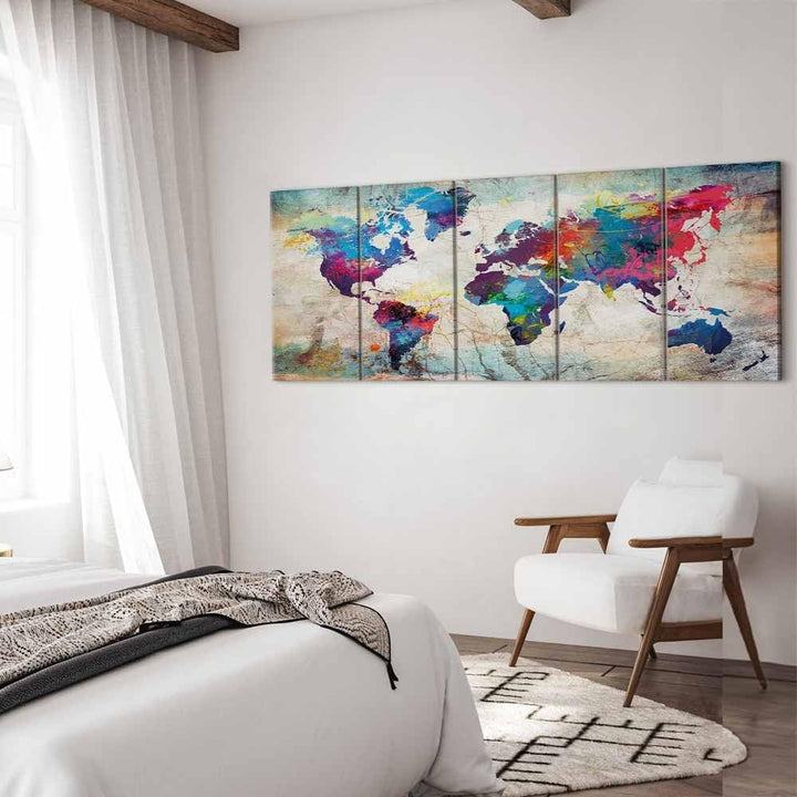 murando - Bilder Weltkarte 150x60 cm Vlies Leinwandbild 5 Teilig Kunstdruck modern Wandbilder XXL Wa