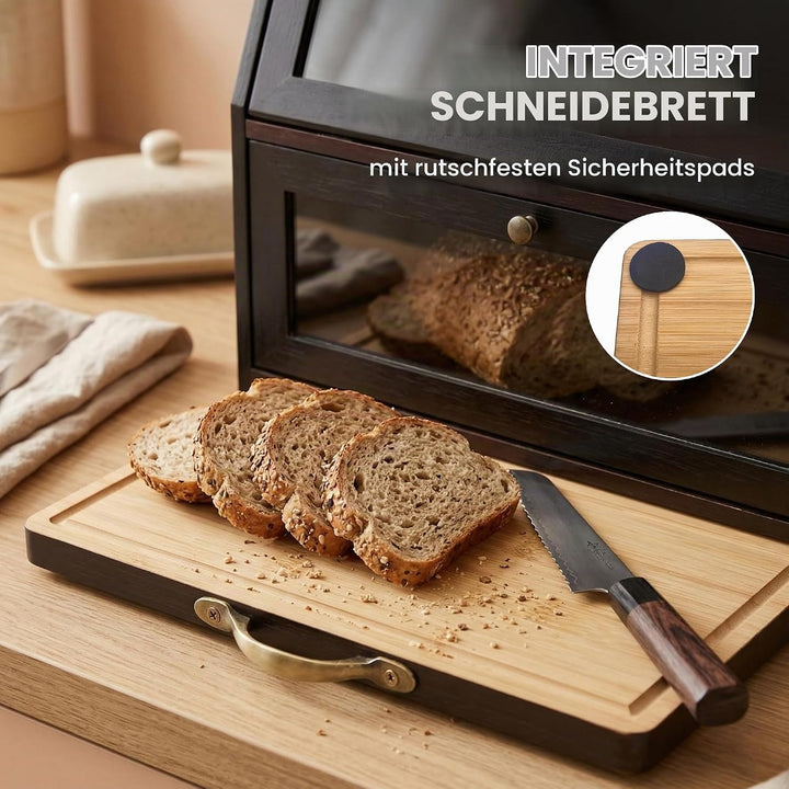 Brotkasten Holz im Vintage Landhaus-Stil – Grosse Brotaufbewahrungsbox mit 2 Etagen &amp; Integriertem S