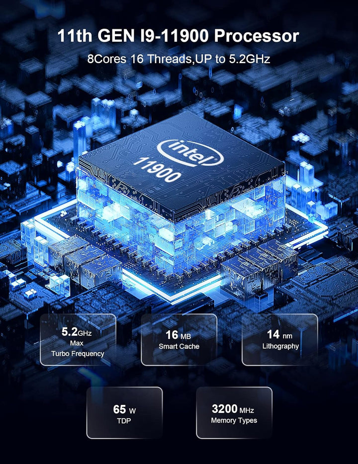 HYSTOU Mini Gaming PC, 8K Mini PC Core i9-11900 mit Nvidia RTX 3050 Grafikkarte 6 GB GDDR6, 32GB DDR