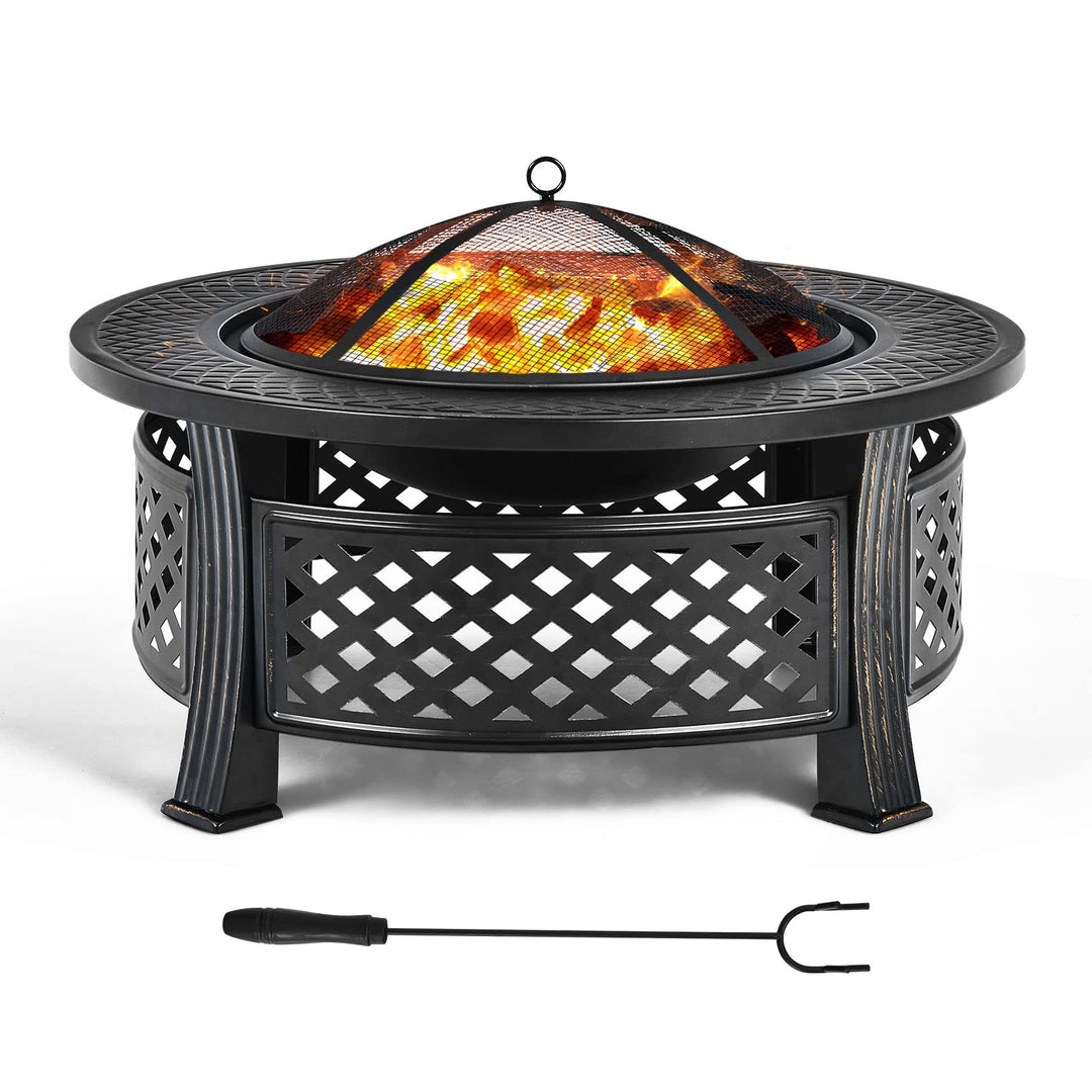 COSTWAY Feuerschale, Feuerstelle mit Grillrost, φ 81cm Feuerkorb mit Funkenschutz, Feuerschale für d