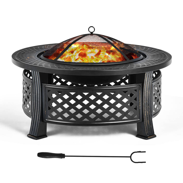 COSTWAY Feuerschale, Feuerstelle mit Grillrost, φ 81cm Feuerkorb mit Funkenschutz, Feuerschale für d