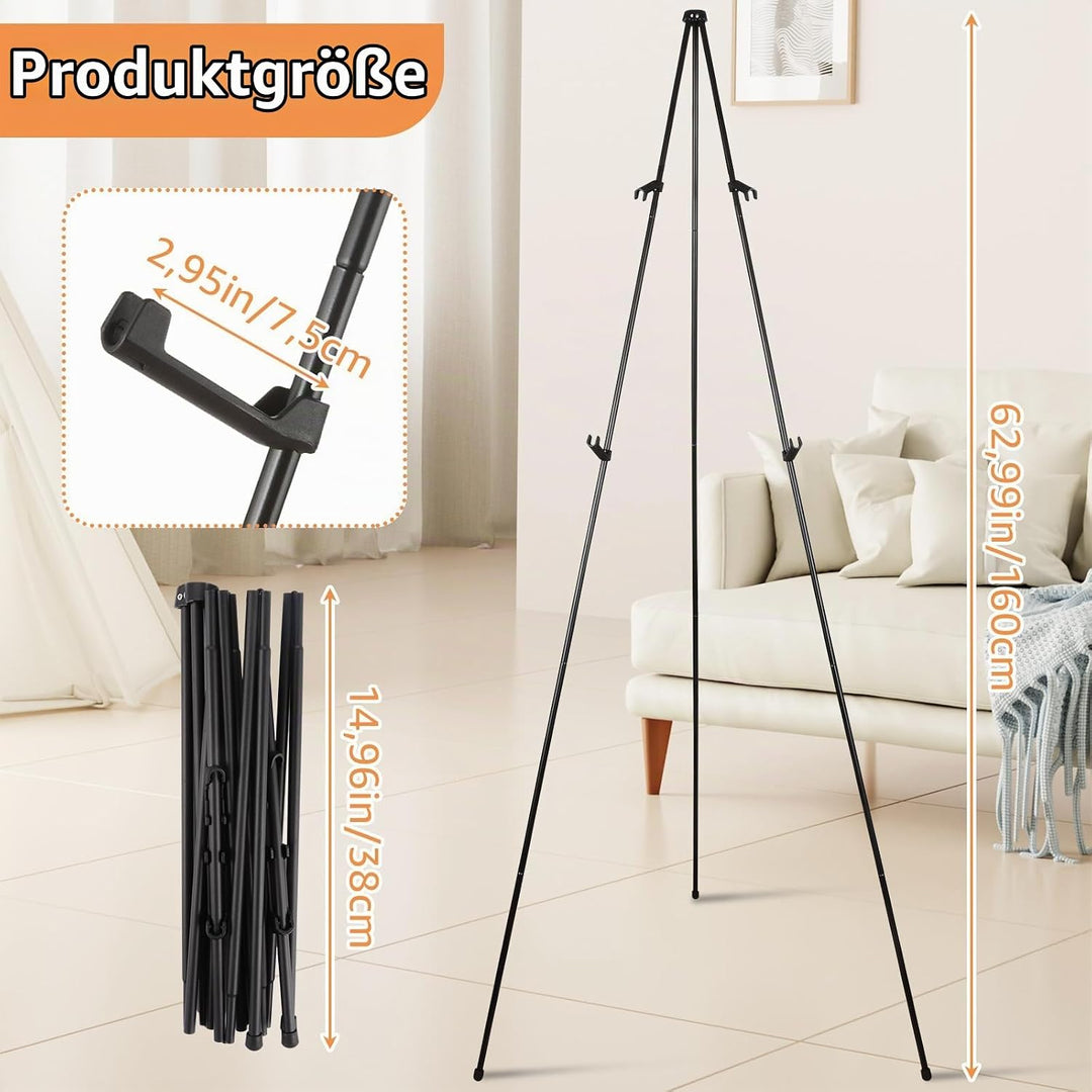 SHUESS 2 Stück Staffelei Schwarz, 160 cm Gross Staffelei hochzeit, Staffeleis Ständer Verstellbares