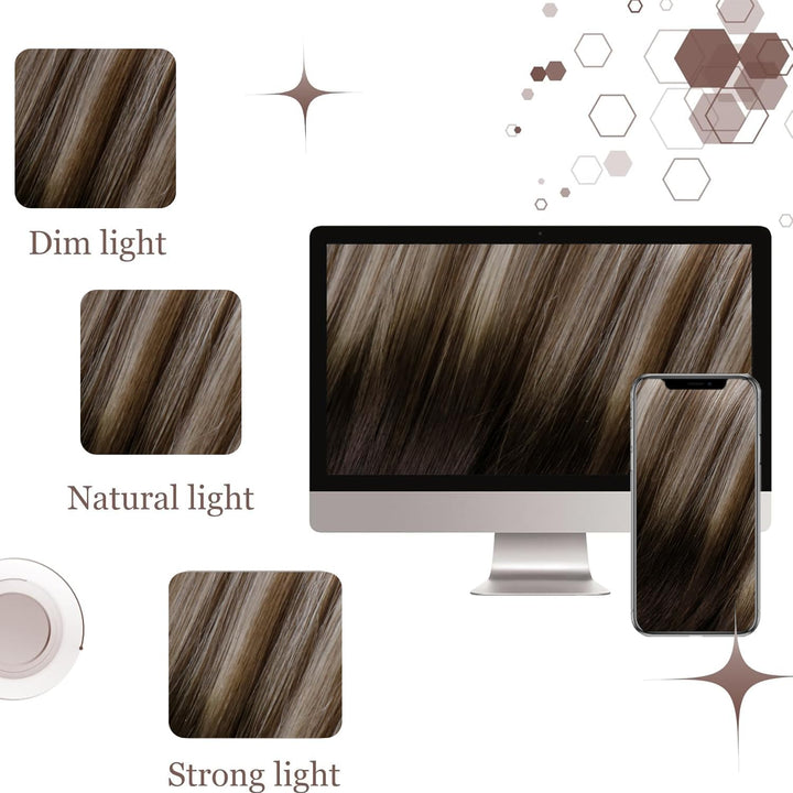 Hetto Echthaar Extensions Clip Balayage Dunkelbraun zu Hellbraun & Hellashblond 50cm 120g 7pcs - Inv