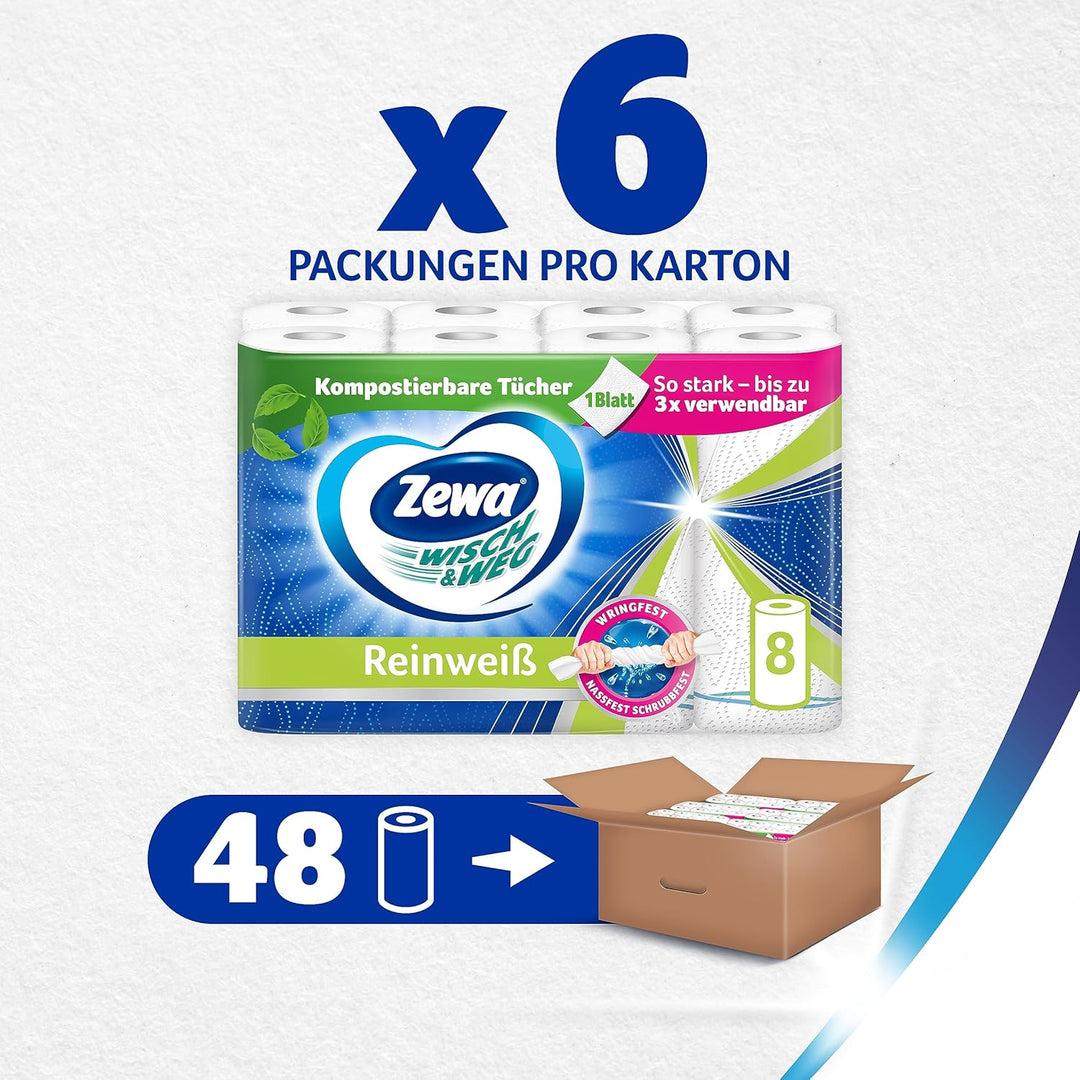 Zewa WischundWeg Reinweiss Küchenrolle mit Power-X-Struktur, 48 Stück Weiss/Opulenter Garten 48 Stüc