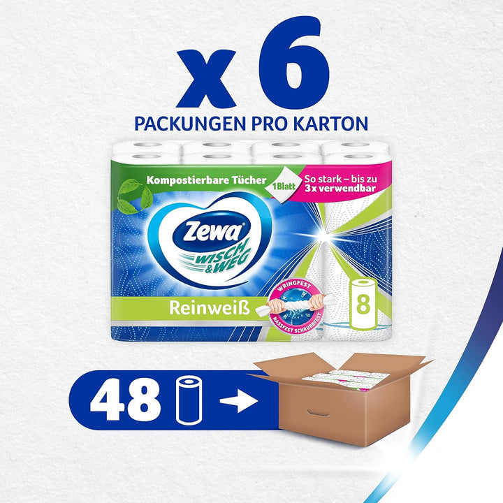 Zewa WischundWeg Reinweiss Küchenrolle mit Power-X-Struktur, 48 Stück Weiss/Opulenter Garten 48 Stüc