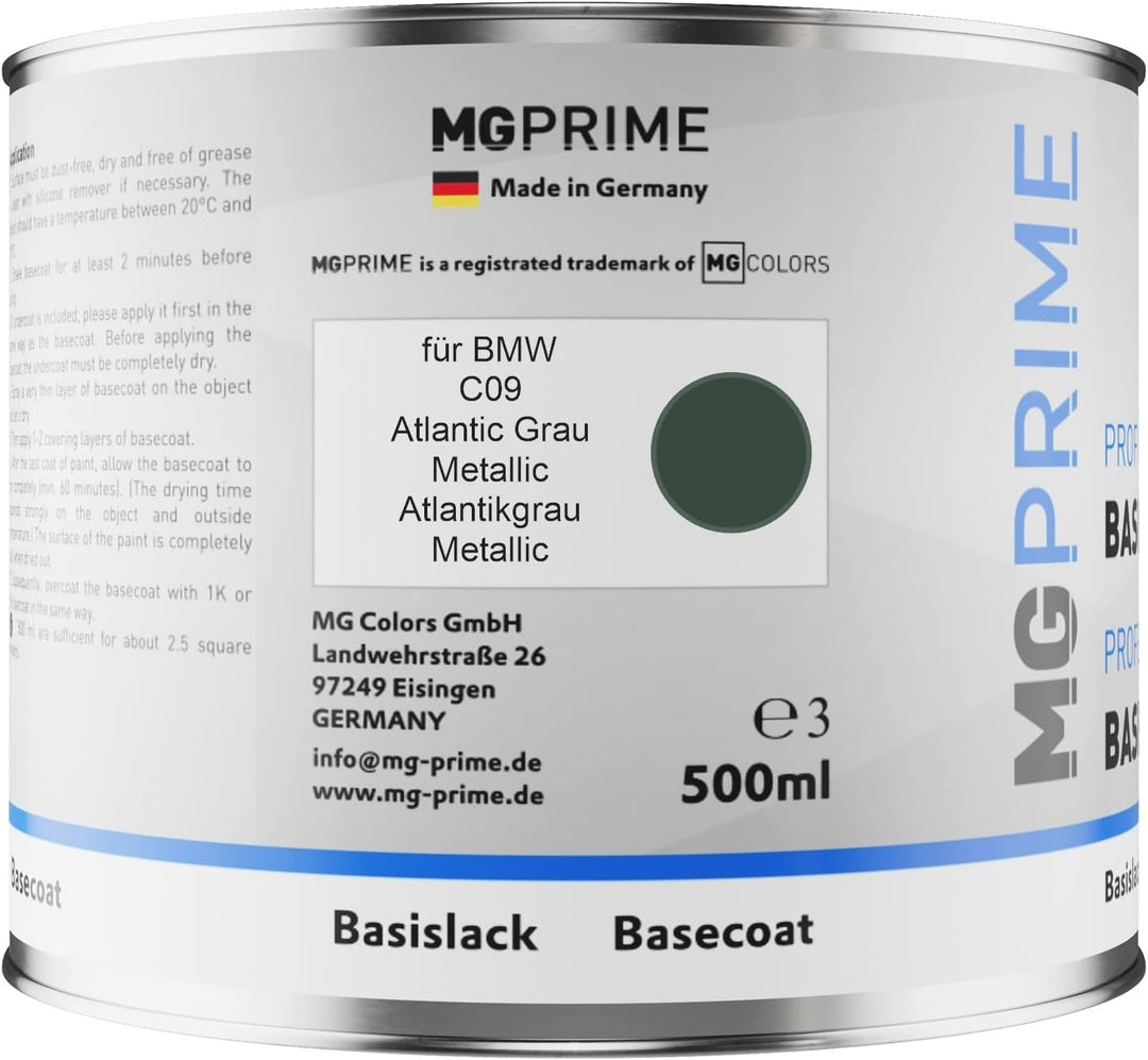 MG PRIME Autolack Dose spritzfertig für BMW C09 Atlantic Grau Metallic/Atlantikgrau Metallic Basisla