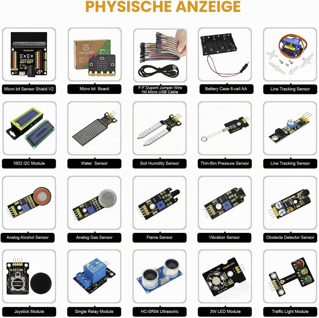 KEYESTUDIO BBC Micro:bit 37 In 1 Sensor Starto Kit | Microcontroller Starter Kit mit Microbit V2, PD
