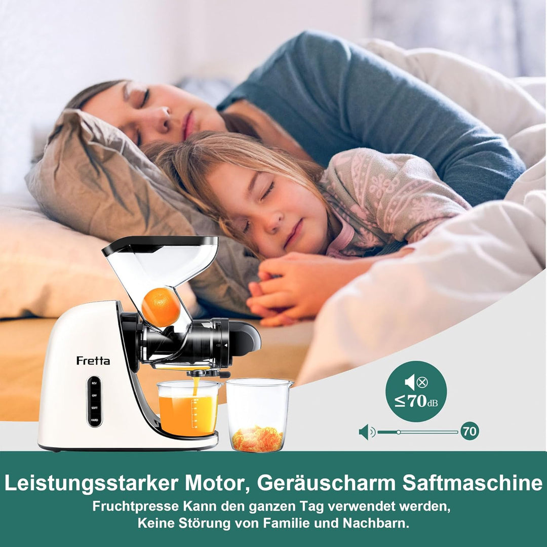 Fretta Slow Juicer Entsafter Gemüse und Obst Saftmaschine Silber, 200W Saftpresse Elektrisch Obstpre