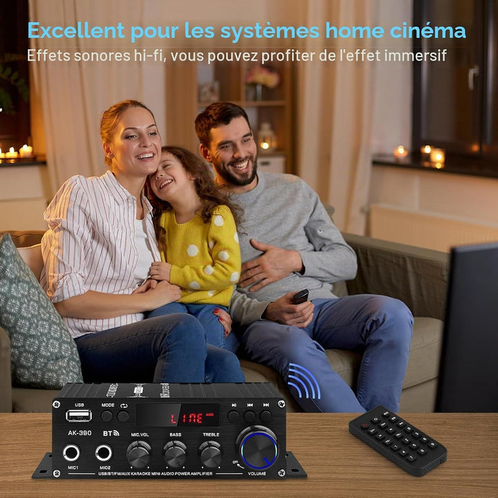 HiFi Stereo Verstärker Empfänger für Home Lautsprecher, AK-390 Bluetooth5.0 Mini Audio Amp 2.0 Kanal