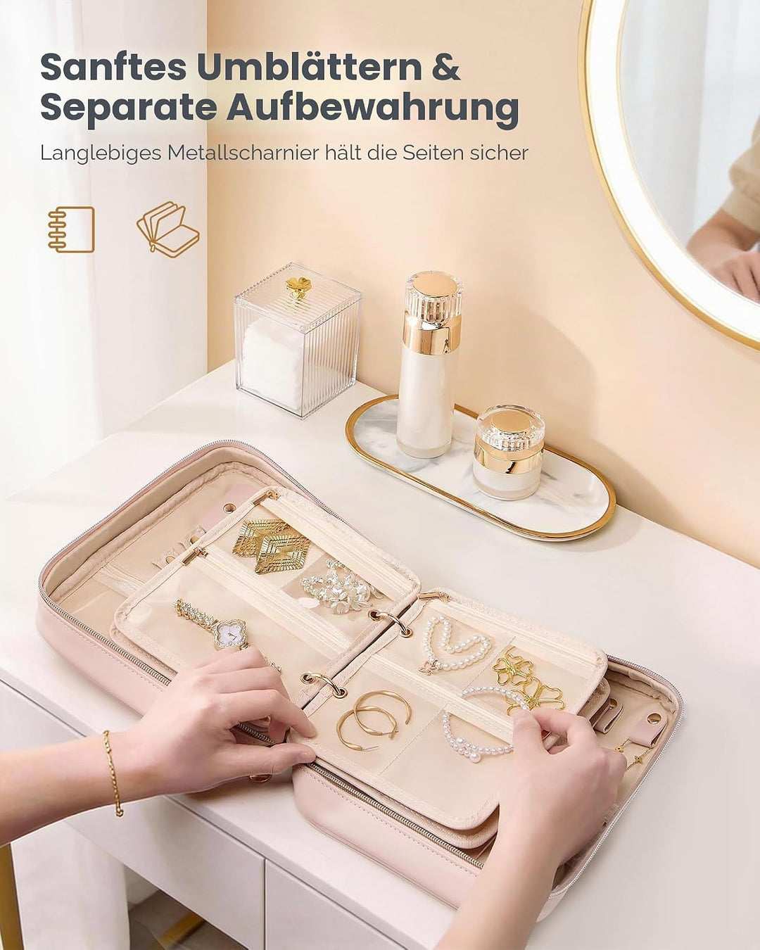 Lolalet Reise Schmuckkästchen mit Samtschmuckbeutel, Schmuckschatulle Reise Schmucketui Reiseschmuck