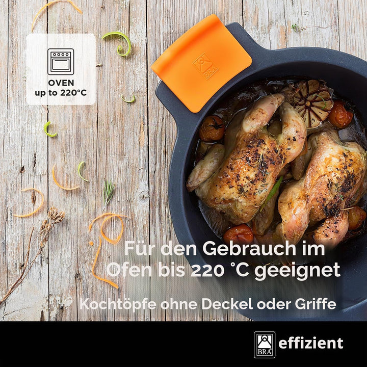 BRA Efficient | Niedriger Kochtopf mit Glasdeckel und Silikongriffen, 28 cm, mit Antihaftbeschichtun