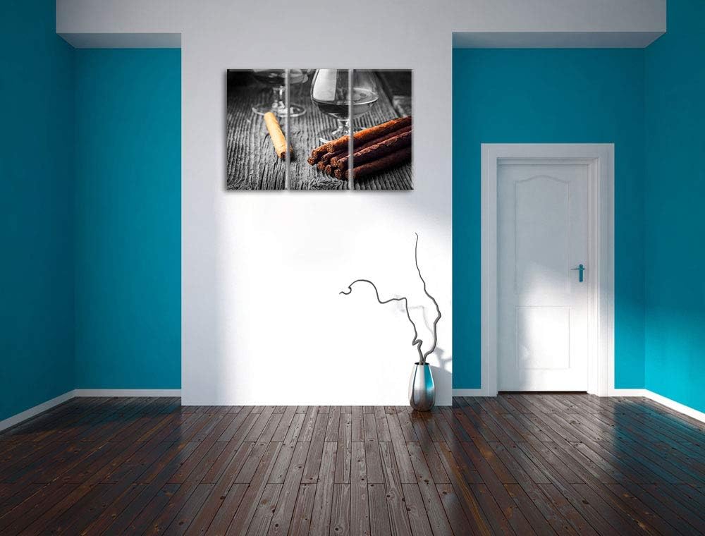 Rauchiger Whisky und kubanische Zigarren schwarz/weiss 3-Teiler Leinwandbild 120x80 Bild auf Leinwan