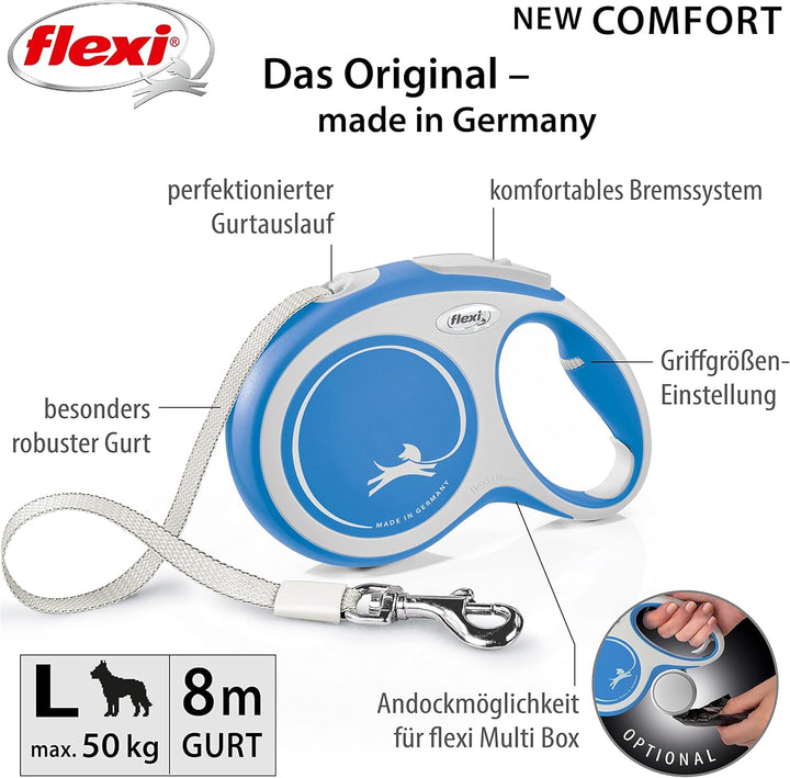 Kerbl Flexi - Rollschnur New Comfort Band - 8 Meter bis 50 kg - Blau - 1 Stück Blau small, Blau smal