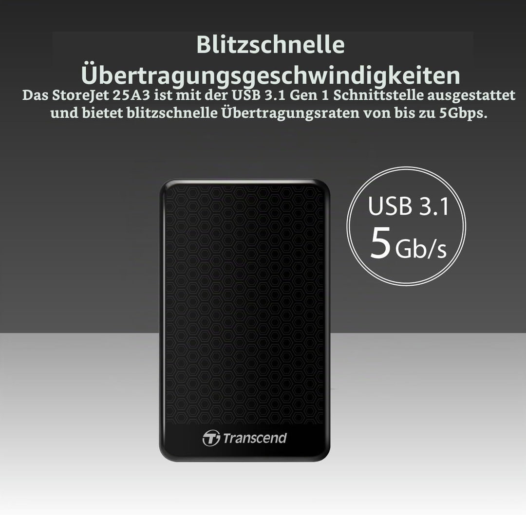 Transcend 2TB USB 3.1 Gen 1 SJ25A3K StoreJet 25A3K externe Festplatte TS2TSJ25A3K, 2TB