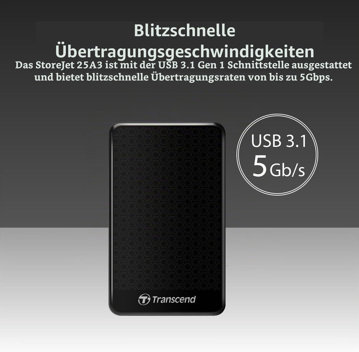 Transcend 2TB USB 3.1 Gen 1 SJ25A3K StoreJet 25A3K externe Festplatte TS2TSJ25A3K, 2TB