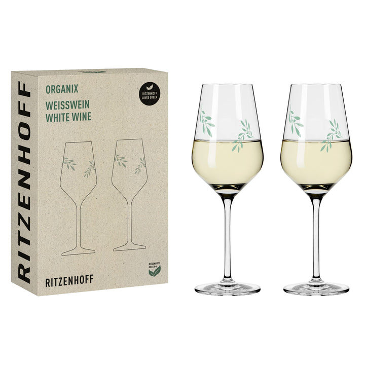 RITZENHOFF 3922001 Weissweinglas 300 ml 2er Set – Organix Nr. 1 – organische Farbe Grün, 45% recycel