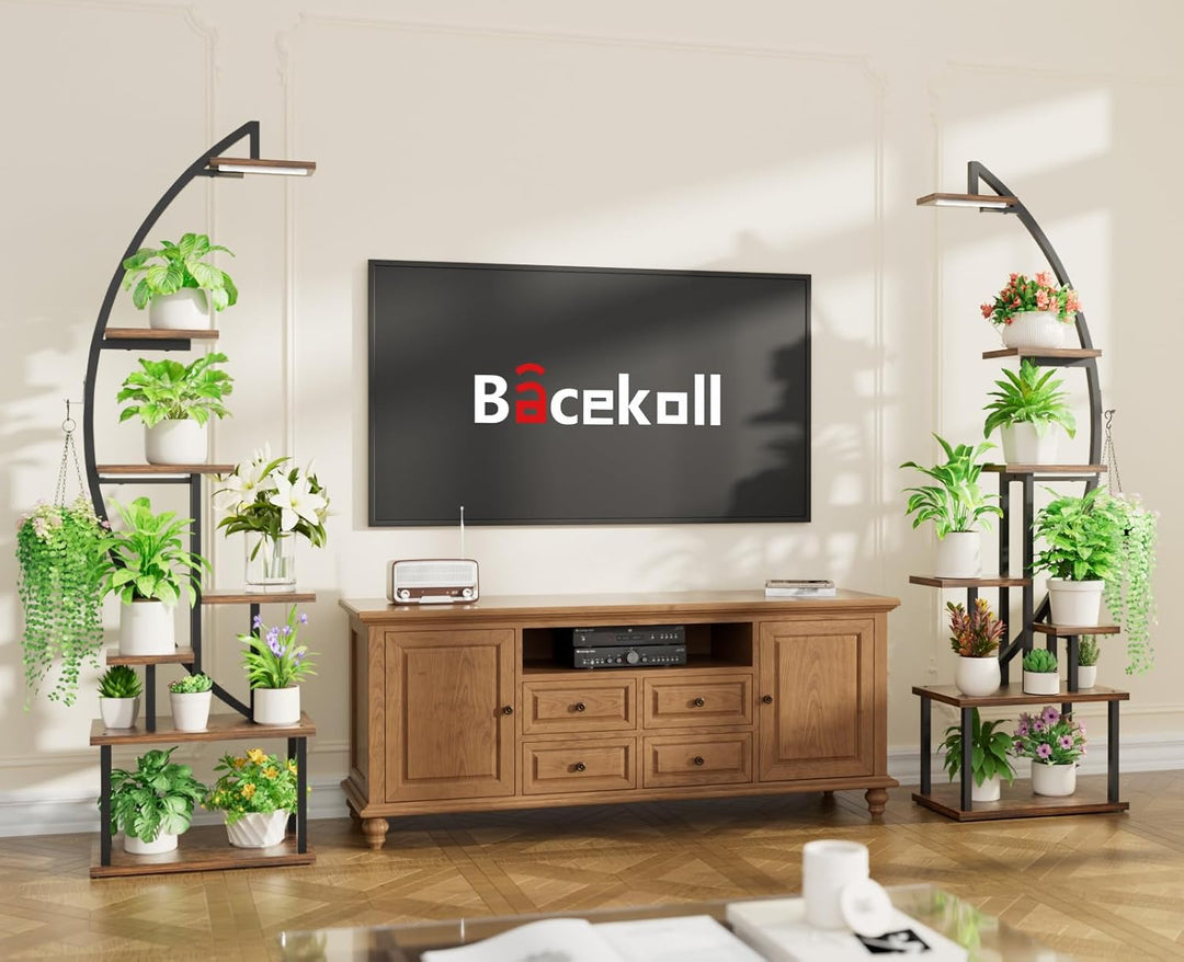 BACEKOLL Pflanzenständer mit Wachstumslicht - 7 Ebenen Blumenständer 165cm Metall Holz Pflanzenregal