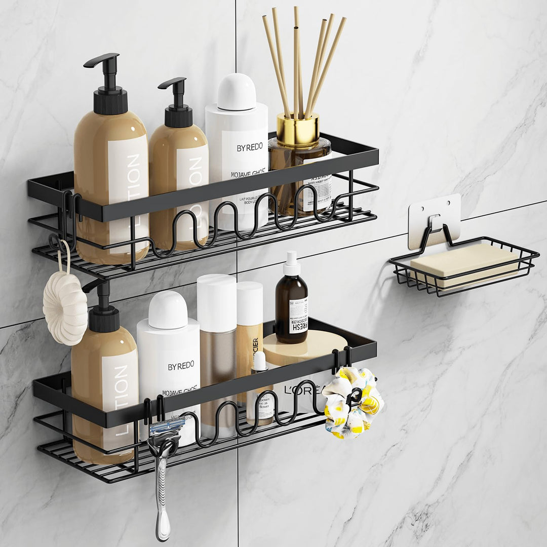 Duschablage Ohne Bohren, 3-TLG Duschorganizer mit Verstellbaren Körben, Rostfrei - Maximaler Staurau