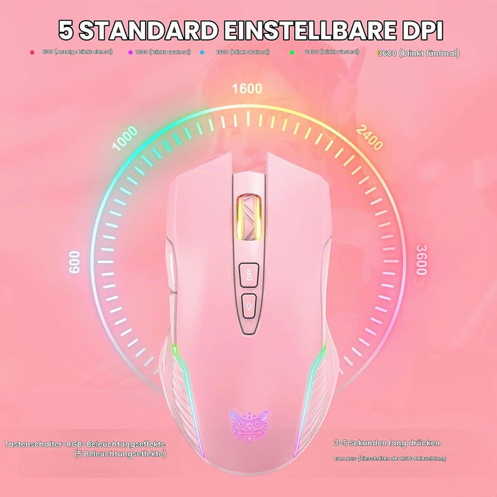 Wiederaufladbare Kabellose Gaming-Maus, Ergonomische RGB-Computermaus mit 2,4-G-Empfänger, Einstellb