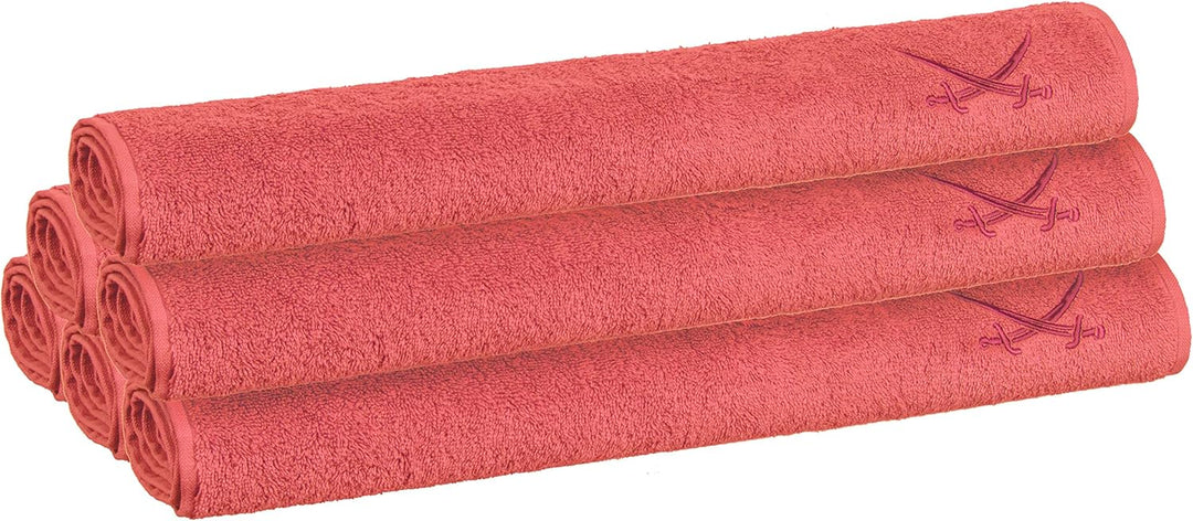 Sansibar Handtuch 6er Set 50x100 cm 100% Baumwolle mit gesticktem Säbel Logo Badtuch Coral 6er Set C