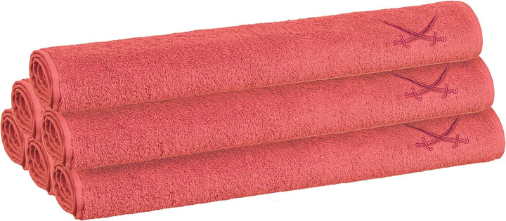 Sansibar Handtuch 6er Set 50x100 cm 100% Baumwolle mit gesticktem Säbel Logo Badtuch Coral 6er Set C