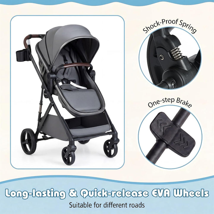 GIANTEX 2-in-1 Kinderwagen bis 22 kg, Faltbarer Buggy mit umkehrbarem Sitz, verstellbare Rückenlehne