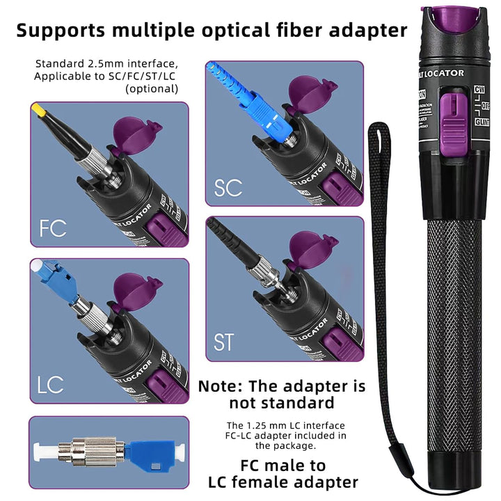 Faser-Visueller Fehlerortungsstift 30MW, VFL 30KM Faser-Optikkabel-Prüfgerät mit 2,5mm LC-FC-Glasfas