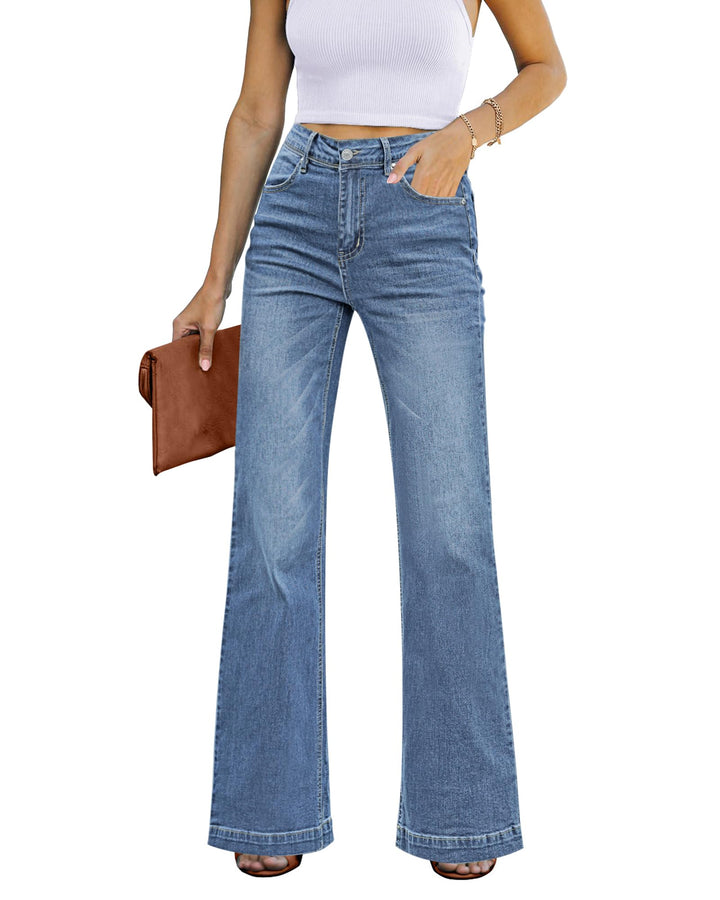 Roskiky Schlaghose Damen High Waist Wide Leg Baggy Jeans Stretch Hosen M Cooles Klassisches Blau, M