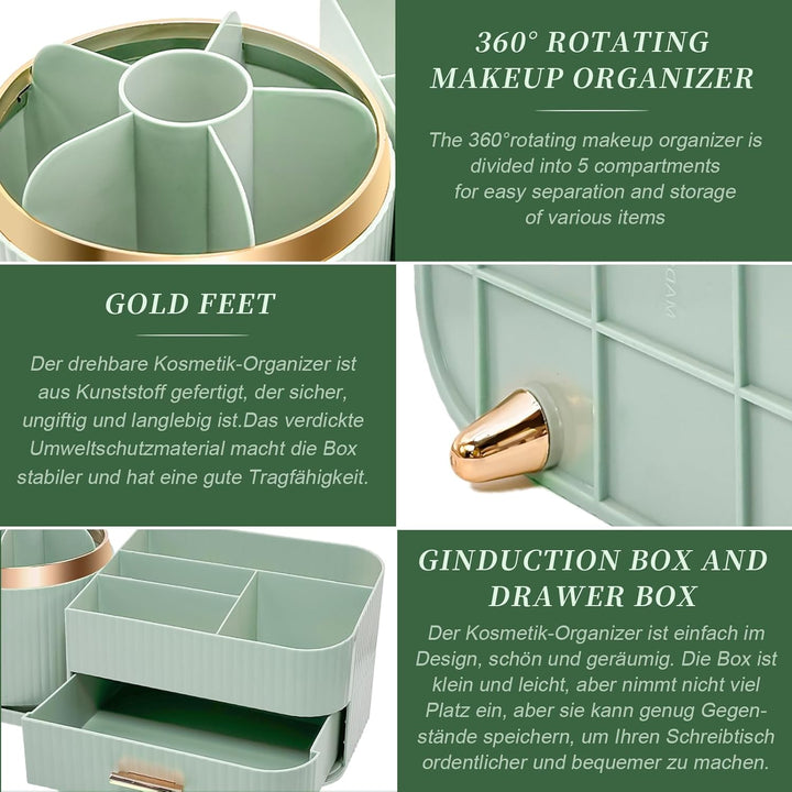 Cinnani Make Up Kosmetik Organizer, 360° Drehbarer Multifunktionale Kosmetikaufbewahrung,Beauty Orga